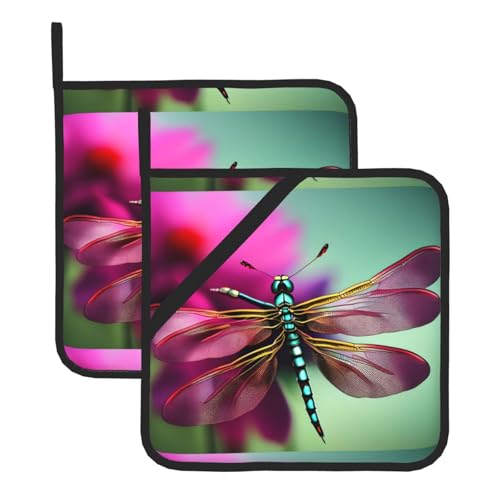 WHJSSF Quadratische Isoliermatte mit Libelle auf der Blume, 2 Stück, dick und langlebig, mit Umhängeband, für Mikrowelle, Backofen, Grillen im Freien WHJSSF Quadratische Isoliermatte mit Libelle auf der Blume, 2 Stück, dick und langlebig, mit Umhängeband, für Mikrowelle, Backofen, Grillen im Freien von WHJSSF