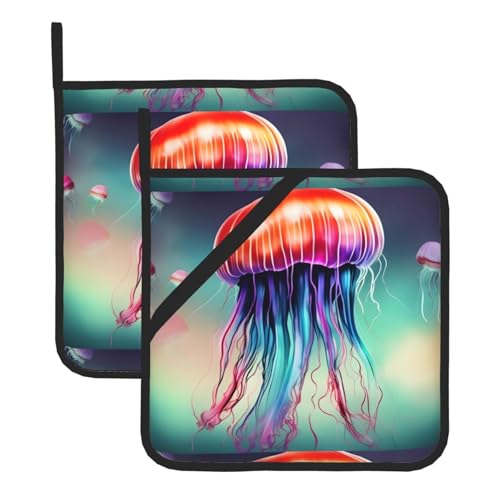 WHJSSF Quadratische Isoliermatte mit Quallen-Druck, 2 Stück, dick und langlebig, mit Umhängeband, für Mikrowelle, Backofen, Grillen im Freien WHJSSF Quadratische Isoliermatte mit Quallen-Druck, 2 Stück, dick und langlebig, mit Umhängeband, für Mikrowelle, Backofen, Grillen im Freien von WHJSSF