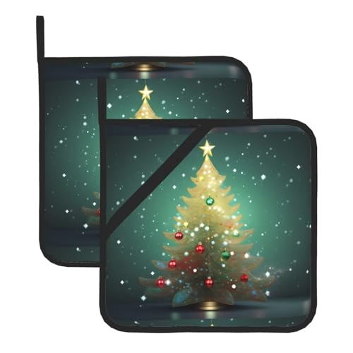 WHJSSF Quadratische Isoliermatte mit Weihnachtsbaum, glitzernde Drucke, 2 Stück, dick und langlebig, mit Umhängeband, für Mikrowelle, Backofen, Grillen im Freien WHJSSF Quadratische Isoliermatte mit Weihnachtsbaum, glitzernde Drucke, 2 Stück, dick und langlebig, mit Umhängeband, für Mikrowelle, Backofen, Grillen im Freien von WHJSSF
