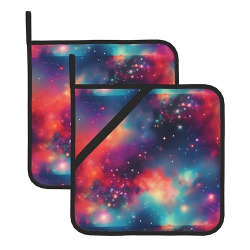 WHJSSF Quadratische Isoliermatte mit buntem Galaxie-Druck, dick und langlebig, mit Umhängeband, für Mikrowelle, Backofen, Grillen im Freien, 2 Stück WHJSSF Quadratische Isoliermatte mit buntem Galaxie-Druck, dick und langlebig, mit Umhängeband, für Mikrowelle, Backofen, Grillen im Freien, 2 Stück von WHJSSF