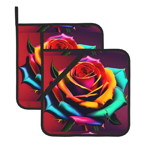 WHJSSF Quadratische Isoliermatte mit buntem Rosenmuster, 2 Stück, dick und langlebig, mit Umhängeband, für Mikrowelle, Backofen, Grillen im Freien WHJSSF Quadratische Isoliermatte mit buntem Rosenmuster, 2 Stück, dick und langlebig, mit Umhängeband, für Mikrowelle, Backofen, Grillen im Freien von WHJSSF