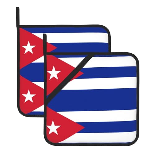 WHJSSF Quadratische Isoliermatte mit kubanischer Flagge, 2 Stück, dick und langlebig, mit Umhängeband, für Mikrowelle, Backofen, Grillen im Freien von WHJSSF