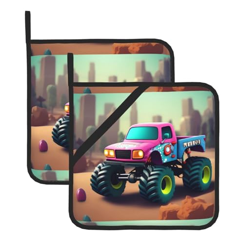 WHJSSF Quadratische Isoliermatte mit niedlichem Monstertrucks-Druck, 2 Stück, dick und langlebig, mit Umhängeband, für Mikrowelle, Backofen, Grillen im Freien WHJSSF Quadratische Isoliermatte mit niedlichem Monstertrucks-Druck, 2 Stück, dick und langlebig, mit Umhängeband, für Mikrowelle, Backofen, Grillen im Freien von WHJSSF
