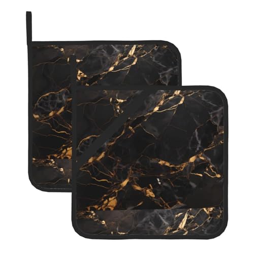 WHJSSF Quadratische isolierte Topfmatte, Marmor-Textur, goldfarben, 2-teilig, dick, langlebig, Wärmeisolierung, für Mikrowelle, Backofen und Grillen im Freien von WHJSSF