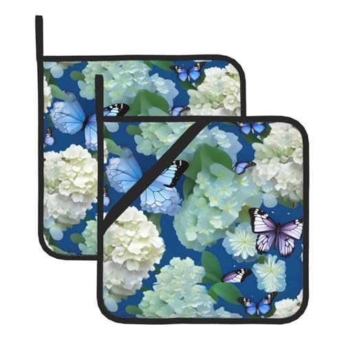 WHJSSF Quadratische isolierte Topfmatte, Motiv: Hortensien, Gänseblümchen, Schmetterlinge, 2-teilig, dick, langlebig, für Wärmedämmung, für Mikrowelle, Backofen und Grillen im Freien WHJSSF Quadratische isolierte Topfmatte, Motiv: Hortensien, Gänseblümchen, Schmetterlinge, 2-teilig, dick, langlebig, für Wärmedämmung, für Mikrowelle, Backofen und Grillen im Freien von WHJSSF