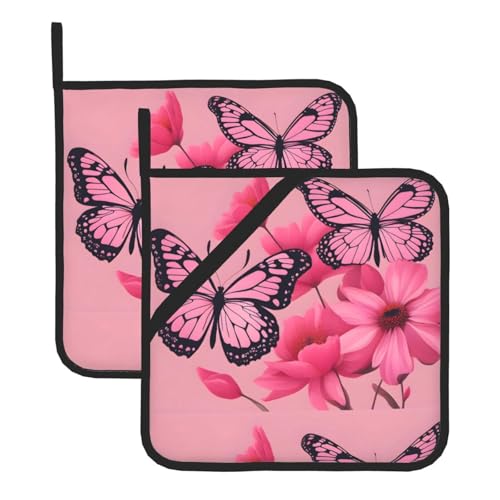 WHJSSF Quadratische isolierte Topfmatte, Motiv: rosa Blumen, Schmetterlinge, 2-teilig, dick, langlebig, für Wärmeisolierung für Mikrowelle, Backofen und Grillen im Freien WHJSSF Quadratische isolierte Topfmatte, Motiv: rosa Blumen, Schmetterlinge, 2-teilig, dick, langlebig, für Wärmeisolierung für Mikrowelle, Backofen und Grillen im Freien von WHJSSF