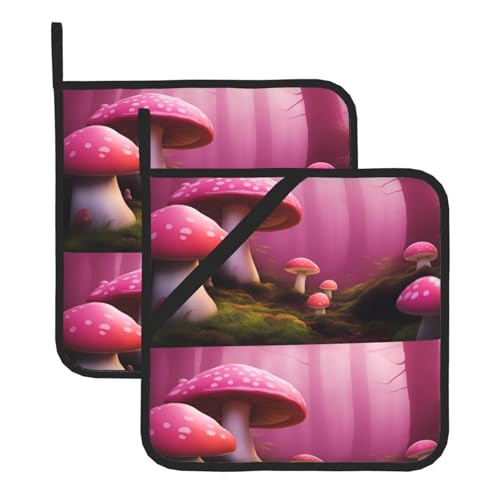 WHJSSF Quadratische isolierte Topfmatte, Motiv: rosa Pilze, 2-teilig, dick, langlebig, für Wärmeisolierung für Mikrowelle, Backofen und Grillen im Freien WHJSSF Quadratische isolierte Topfmatte, Motiv: rosa Pilze, 2-teilig, dick, langlebig, für Wärmeisolierung für Mikrowelle, Backofen und Grillen im Freien von WHJSSF