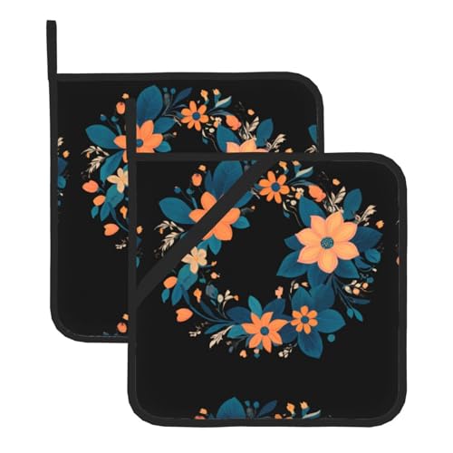 WHJSSF Quadratische isolierte Topfmatte, fluoreszierend, blaue Blumen, 2-teilig, dick, langlebig, Wärmeisolierung für Mikrowelle, Backofen und Grillen im Freien von WHJSSF