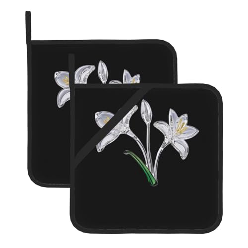 WHJSSF Quadratische isolierte Topfmatte aus Glas, Kristall, Lilien-Druck, 2-teilig, dick, langlebig, für Wärmedämmung, für Mikrowelle, Backofen und Grillen im Freien von WHJSSF