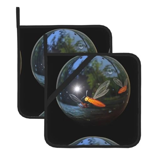 WHJSSF Quadratische isolierte Topfmatte aus Glas mit Glühwürmchen-Aufdruck, 2-teilig, dick, langlebig, für Wärmeisolierung für Mikrowelle, Backofen und Grillen im Freien von WHJSSF