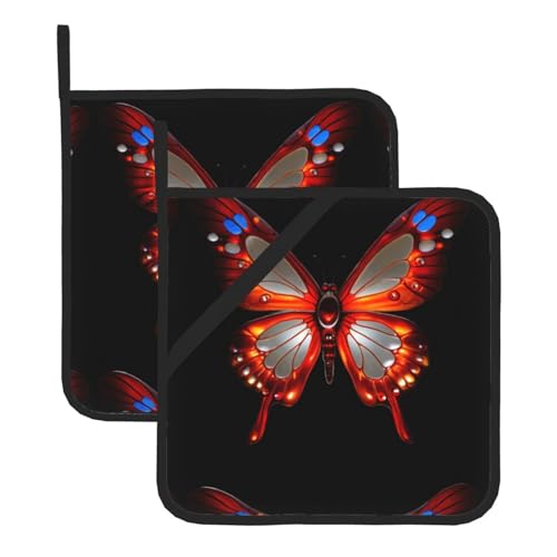 WHJSSF Quadratische isolierte Topfmatte aus Glas mit Schmetterlings-Aufdruck, 2-teilig, dick, langlebig, für Wärmeisolierung für Mikrowelle, Backofen und Grillen im Freien von WHJSSF