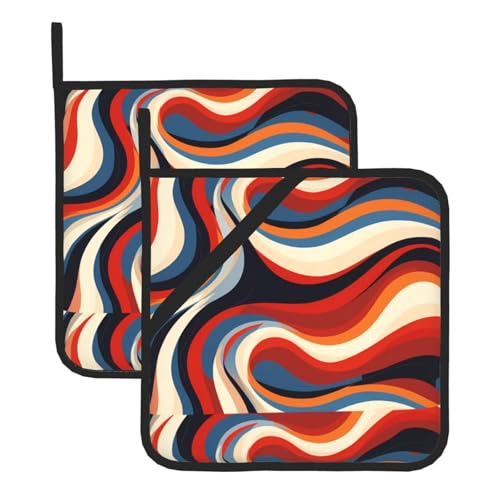 WHJSSF Quadratische isolierte Topfmatte im Retro-Stil mit fließenden Mustern, 2-teilig, dick, langlebig, für Wärmeisolierung für Mikrowelle, Backofen und Grillen im Freien von WHJSSF