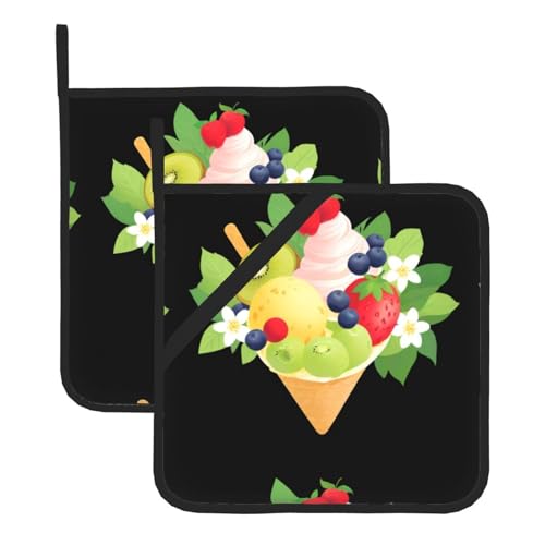 WHJSSF Quadratische isolierte Topfmatte mit Blumen- und Fruchteis-Aufdruck, 2-teilig, dick, langlebig, für Wärmeisolierung für Mikrowelle, Backofen und Grillen im Freien von WHJSSF