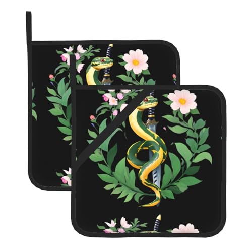 WHJSSF Quadratische isolierte Topfmatte mit Blumen- und Schlangen-Aufdruck, 2-teilig, dick, langlebig, für Wärmeisolierung für Mikrowelle, Backofen und Grillen im Freien von WHJSSF