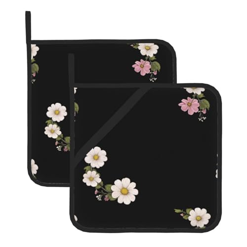 WHJSSF Quadratische isolierte Topfmatte mit Blumen vor dem Hintergrund, 2-teilig, dick, langlebig, für Wärmedämmung, für Mikrowelle, Backofen und Grillen im Freien von WHJSSF