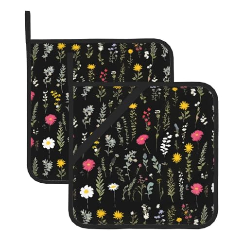 WHJSSF Quadratische isolierte Topfmatte mit Blumenmuster, 2-teilig, dick, langlebig, für Wärmeisolierung für Mikrowelle, Backofen und Grillen im Freien von WHJSSF