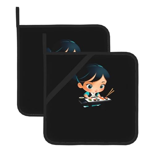 WHJSSF Quadratische isolierte Topfmatte mit Cartoon-Motiv für kleine Mädchen, 2-teilig, dick, langlebig, Wärmeisolierung für Mikrowelle, Backofen und Grillen im Freien von WHJSSF