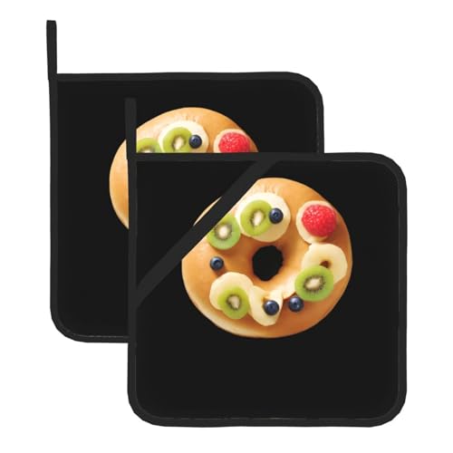 WHJSSF Quadratische isolierte Topfmatte mit Cartoon-Obst-Bagel-Drucken, 2-teilig, dick, langlebig, für Wärmeisolierung für Mikrowelle, Backofen und Grillen im Freien von WHJSSF