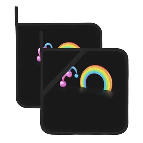 WHJSSF Quadratische isolierte Topfmatte mit Glitzer-Regenbogen-Aufdruck, 2-teilig, dick, langlebig, für Wärmeisolierung für Mikrowelle, Backofen und Grillen im Freien von WHJSSF