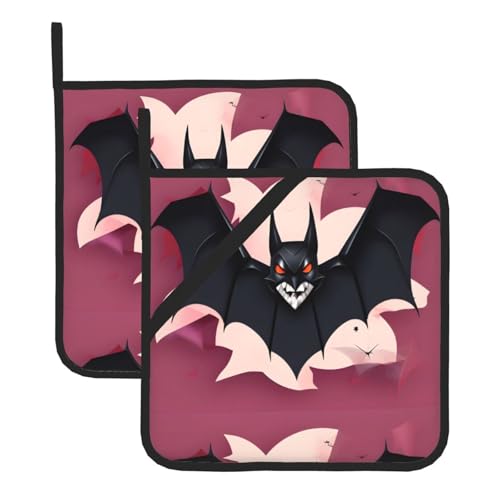 WHJSSF Quadratische isolierte Topfmatte mit Halloween-Fledermaus-Aufdruck, 2-teilig, dick, langlebig, für Wärmeisolierung für Mikrowelle, Backofen und Grillen im Freien von WHJSSF