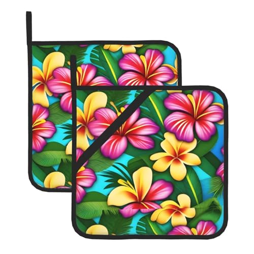 WHJSSF Quadratische isolierte Topfmatte mit Hawaii-Blumendrucken, 2-teilig, dick, langlebig, Wärmeisolierung für Mikrowelle, Backofen und Grillen im Freien von WHJSSF