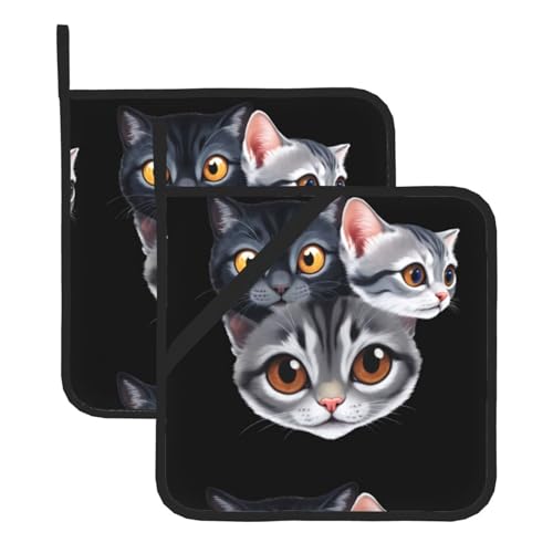 WHJSSF Quadratische isolierte Topfmatte mit Katzen-Motiv, 2-teilig, dick, langlebig, für Wärmeisolierung für Mikrowelle, Backofen und Grillen im Freien von WHJSSF