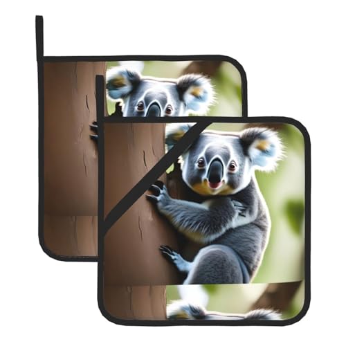 WHJSSF Quadratische isolierte Topfmatte mit Koala-Drucken, 2-teilig, dick, langlebig, für Wärmedämmung, für Mikrowelle, Backofen und Grillen im Freien von WHJSSF