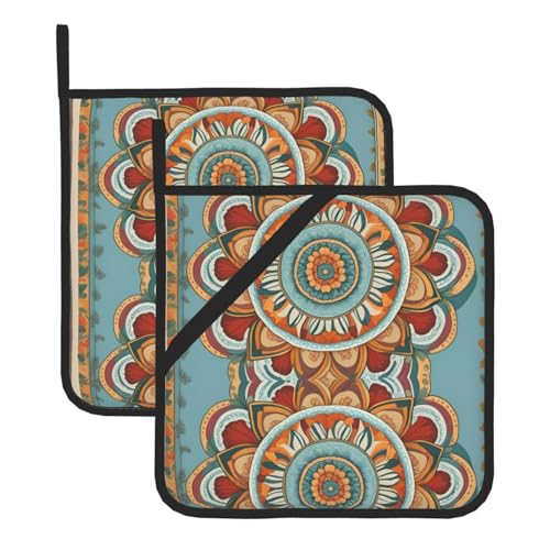 WHJSSF Quadratische isolierte Topfmatte mit Mandala-Muster, 2-teilig, dick, langlebig, für Wärmeisolierung für Mikrowelle, Backofen und Grillen im Freien WHJSSF Quadratische isolierte Topfmatte mit Mandala-Muster, 2-teilig, dick, langlebig, für Wärmeisolierung für Mikrowelle, Backofen und Grillen im Freien von WHJSSF