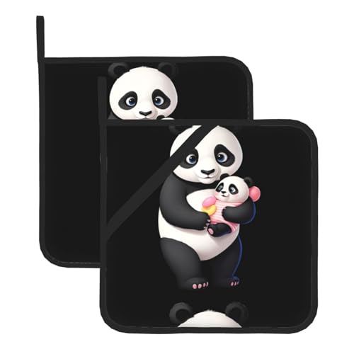 WHJSSF Quadratische isolierte Topfmatte mit Panda-Puppe, 2-teilig, dick, langlebig, Wärmeisolierung, für Mikrowelle, Backofen und Grillen im Freien von WHJSSF