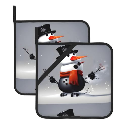 WHJSSF Quadratische isolierte Topfmatte mit Schneemann-Aufdruck, 2-teilig, dick, langlebig, für Wärmedämmung, für Mikrowelle, Backofen und Grillen im Freien von WHJSSF