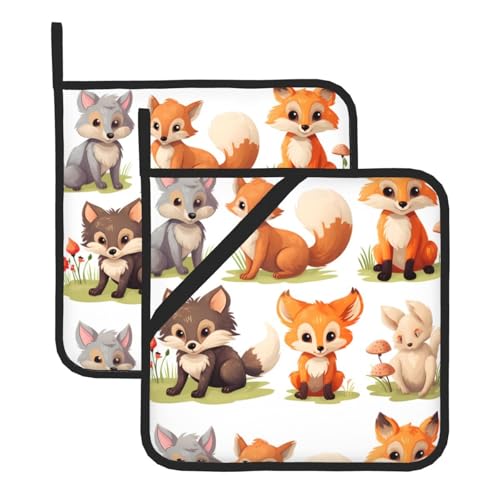 WHJSSF Quadratische isolierte Topfmatte mit Waldtiermotiven, 2-teilig, dick, langlebig, für Wärmeisolierung für Mikrowelle, Backofen und Grillen im Freien von WHJSSF