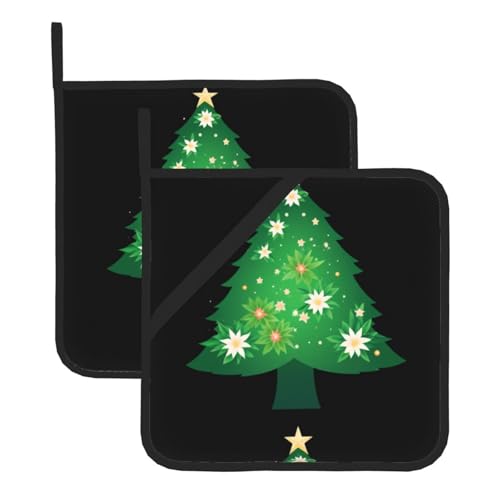 WHJSSF Quadratische isolierte Topfmatte mit Weihnachtsbaum in den verträumten Blumen, 2-teilig, dick, langlebig, für Wärmeisolierung für Mikrowelle, Backofen und Grillen im Freien von WHJSSF