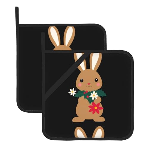 WHJSSF Quadratische isolierte Topfmatte mit Weihnachtshase mit Blumendrucken, 2-teilig, dick, langlebig, für Wärmeisolierung für Mikrowelle, Backofen und Grillen im Freien WHJSSF Quadratische isolierte Topfmatte mit Weihnachtshase mit Blumendrucken, 2-teilig, dick, langlebig, für Wärmeisolierung für Mikrowelle, Backofen und Grillen im Freien von WHJSSF