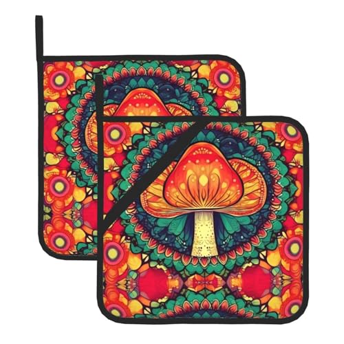 WHJSSF Quadratische isolierte Topfmatte mit abstraktem Pilz, bunt, Mandala-Druck, 2-teilig, dick, langlebig, Wärmeisolierung für Mikrowelle, Backofen und Grillen im Freien WHJSSF Quadratische isolierte Topfmatte mit abstraktem Pilz, bunt, Mandala-Druck, 2-teilig, dick, langlebig, Wärmeisolierung für Mikrowelle, Backofen und Grillen im Freien von WHJSSF