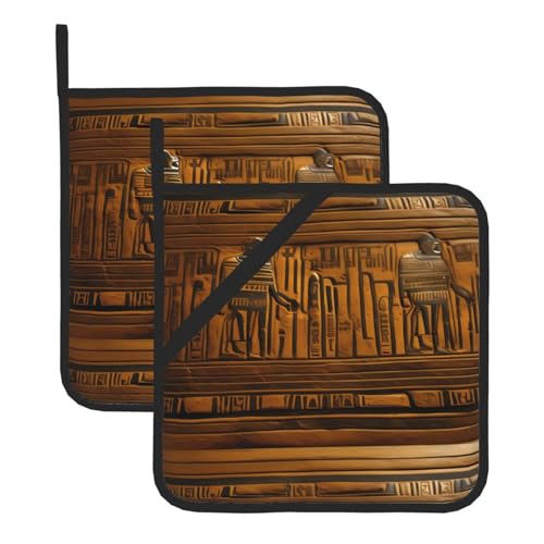 WHJSSF Quadratische isolierte Topfmatte mit antiken ägyptischen Hieroglyphen-Drucken, 2-teilig, dick, langlebig, für Wärmedämmung, für Mikrowelle, Backofen und Grillen im Freien von WHJSSF