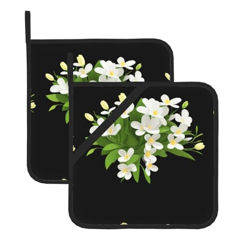 WHJSSF Quadratische isolierte Topfmatte mit frischen kleinen Blumen, 2-teilig, dick, langlebig, für Wärmeisolierung für Mikrowelle, Backofen und Grillen im Freien von WHJSSF
