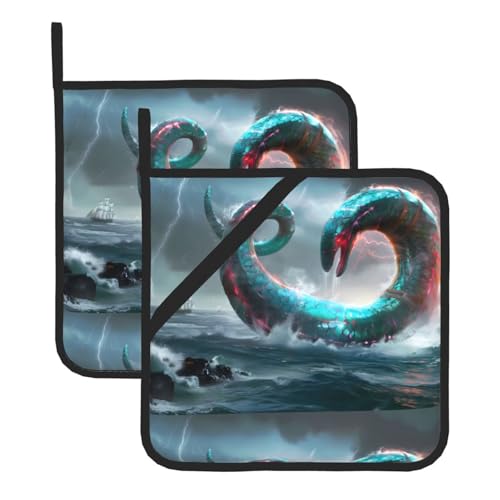 WHJSSF Quadratische isolierte Topfmatte mit riesigen Schlangen im Meer, 2-teilig, dick, langlebig, für Wärmeisolierung für Mikrowelle, Backofen und Grillen im Freien von WHJSSF