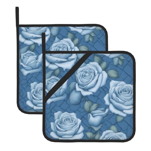 WHJSSF Quadratische isolierte Topfmatte mit schönen Rosen auf blauem Hintergrund, 2-teilig, dick, langlebig, Wärmeisolierung, für Mikrowelle, Backofen und Grillen im Freien WHJSSF Quadratische isolierte Topfmatte mit schönen Rosen auf blauem Hintergrund, 2-teilig, dick, langlebig, Wärmeisolierung, für Mikrowelle, Backofen und Grillen im Freien von WHJSSF