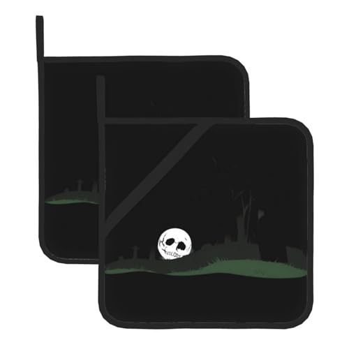 WHJSSF The Dead in the Cemetery Prints Quadratische isolierte Topfmatte, 2-teilig, dick, langlebig, für Wärmeisolierung für Mikrowelle, Backofen und Grillen im Freien von WHJSSF