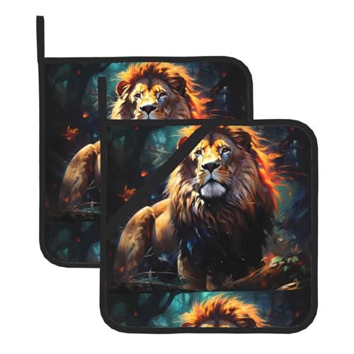 WHJSSF The proud lion Prints Quadratische isolierte Topfmatte, 2-teilig, dick, langlebig, für Wärmeisolierung für Mikrowelle, Backofen und Grillen im Freien von WHJSSF