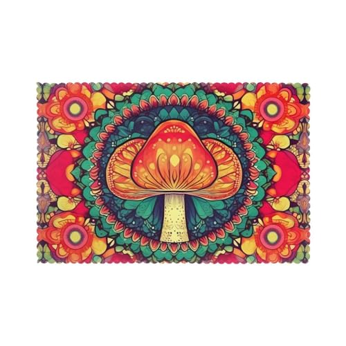 WHJSSF Tischsets mit abstraktem Pilz-Mandala-Muster, für Esstisch, 6 Stück, dickes und stabiles Design für hervorragende Verschleißfestigkeit, gute Faltenbeständigkeit WHJSSF Tischsets mit abstraktem Pilz-Mandala-Muster, für Esstisch, 6 Stück, dickes und stabiles Design für hervorragende Verschleißfestigkeit, gute Faltenbeständigkeit von WHJSSF