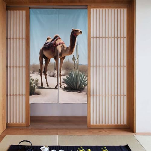 WHJSSF Türvorhang mit niedlichem Kamelmotiv, bedruckt, Trennwand, Privatsphäre, geeignet für Küche, Bad, Zimmer, 86,4 x 142,2 cm von WHJSSF