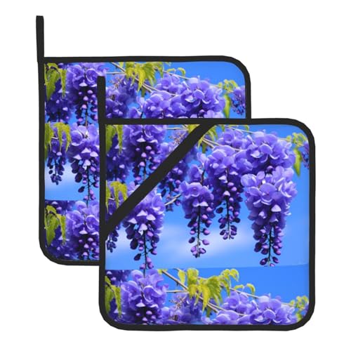 WHJSSF Violette Daylily Prints Quadratische isolierte Topfmatte, 2-teilig, dick, langlebig, für Wärmeisolierung für Mikrowelle, Backofen und Grillen im Freien von WHJSSF