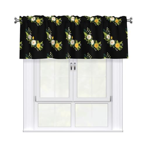 WHJSSF Vorhang mit Blumenmuster und kurzer Stange, 137,2 x 45,7 cm, für Küche, Bad, Waschküche und Studio-Fenster, mit Lichtfilterung von WHJSSF