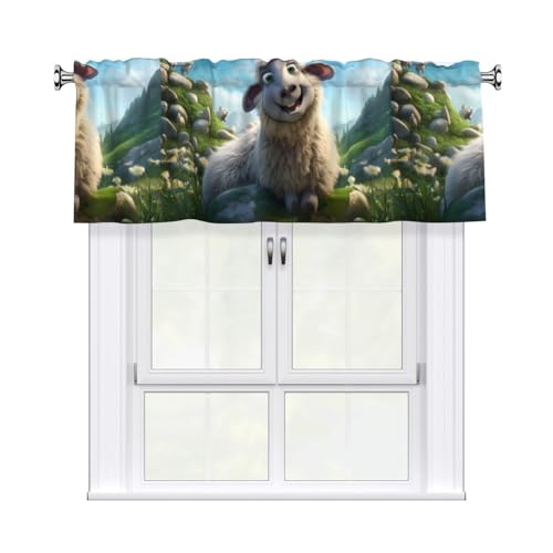 WHJSSF Vorhang mit Cartoon-Schaf-Druck, mit kurzer Stange, 137,2 x 45,7 cm, für Küche, Bad, Waschküche und Studio-Fenster, mit Lichtfilterung von WHJSSF
