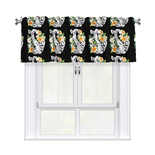 WHJSSF Vorhang mit Graffiti-Blumen, weißer Tiger, mit kurzer Stange, 137,2 x 45,7 cm, für die meisten Standard- oder dekorativen Gardinenstangen, für Küche, Badezimmer, Waschküche von WHJSSF