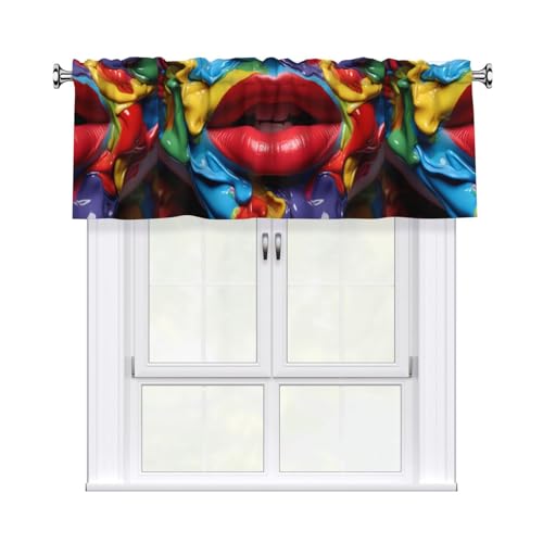 WHJSSF Vorhang mit buntem Lippendruck, mit kurzer Stange, 137,2 x 45,7 cm, für Küche, Bad, Waschküche und Studio-Fenster, mit Lichtfilterung WHJSSF Vorhang mit buntem Lippendruck, mit kurzer Stange, 137,2 x 45,7 cm, für Küche, Bad, Waschküche und Studio-Fenster, mit Lichtfilterung von WHJSSF