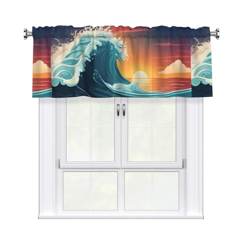 WHJSSF Vorhang mit kurzem Stange, 137,2 x 45,7 cm, für Küche, Bad, Waschküche und Studiofenster, mit Lichtfilterung, Sonnenuntergang und Sonnenaufgang mit Ozeanwellen WHJSSF Vorhang mit kurzem Stange, 137,2 x 45,7 cm, für Küche, Bad, Waschküche und Studiofenster, mit Lichtfilterung, Sonnenuntergang und Sonnenaufgang mit Ozeanwellen von WHJSSF