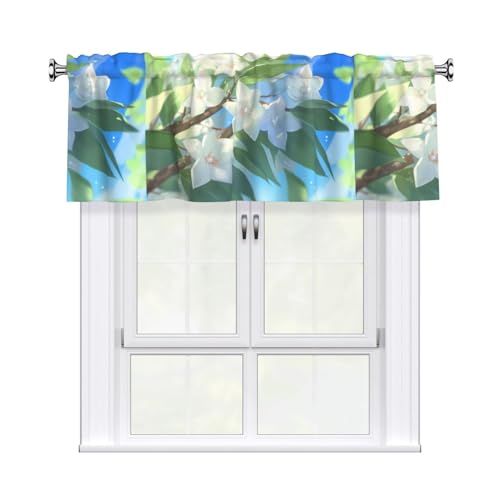 WHJSSF Vorhang mit weißem Blumendruck, mit kurzer Stange, 137,2 x 45,7 cm, für Küche, Bad, Waschküche und Studio-Fenster, mit Lichtfilterung von WHJSSF