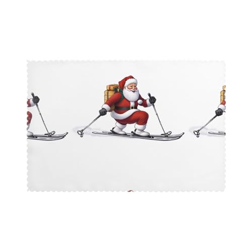 WHJSSF Weihnachtsmann-Geschenke zum Skifahren, bedrucken Tischsets für den Esstisch, 6 Stück, für Hotels, Häuser und Bankette als dekorative Tischdekoration, schön und langlebig WHJSSF Weihnachtsmann-Geschenke zum Skifahren, bedrucken Tischsets für den Esstisch, 6 Stück, für Hotels, Häuser und Bankette als dekorative Tischdekoration, schön und langlebig von WHJSSF